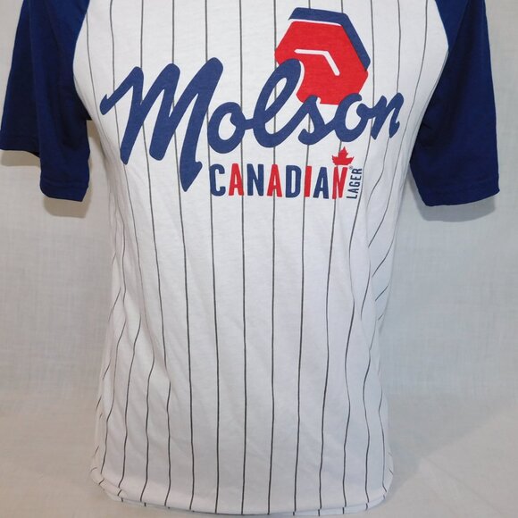 Molson Canadian Beer Mens M Short Sleeve Raglan Baseball Shirt Blue White - Picture 3 of 10